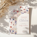 baby in bloom baby shower invitation with pastel floral arch in blush and blue tones wildflower
