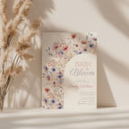 baby in bloom baby shower invitation with pastel floral arch in blush and blue tones wildflower