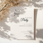 minimalist dinner party invitation with elegant script and cocktail illustration