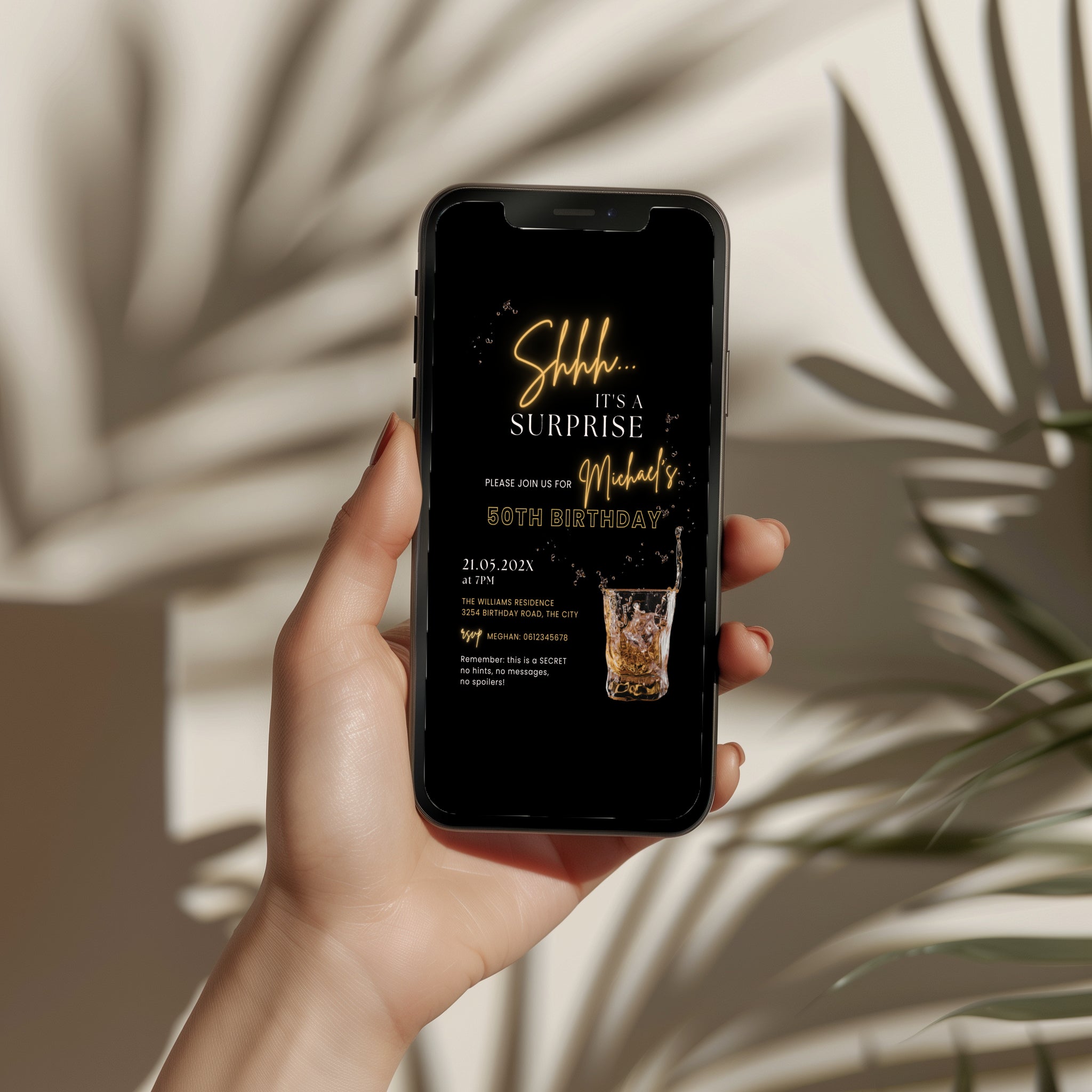 40th birthday invite, surprise birthday invitation, black gold party invite, milestone birthday invite, whiskey birthday invite, elegant birthday template, cocktail party invite