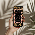 cheetah print birthday invitation with pink ribbon border and black center design