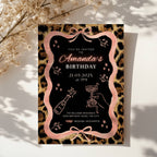 cheetah print birthday invitation with pink ribbon border and black center design