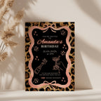 cheetah print birthday invitation with pink ribbon border and black center design