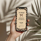 neutral beige cheetah print birthday invitation with leopard border and modern typography