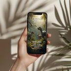 Editable realistic dinosaur jungle birthday invitation featuring lifelike dinosaurs in a tropical rainforest Canva template