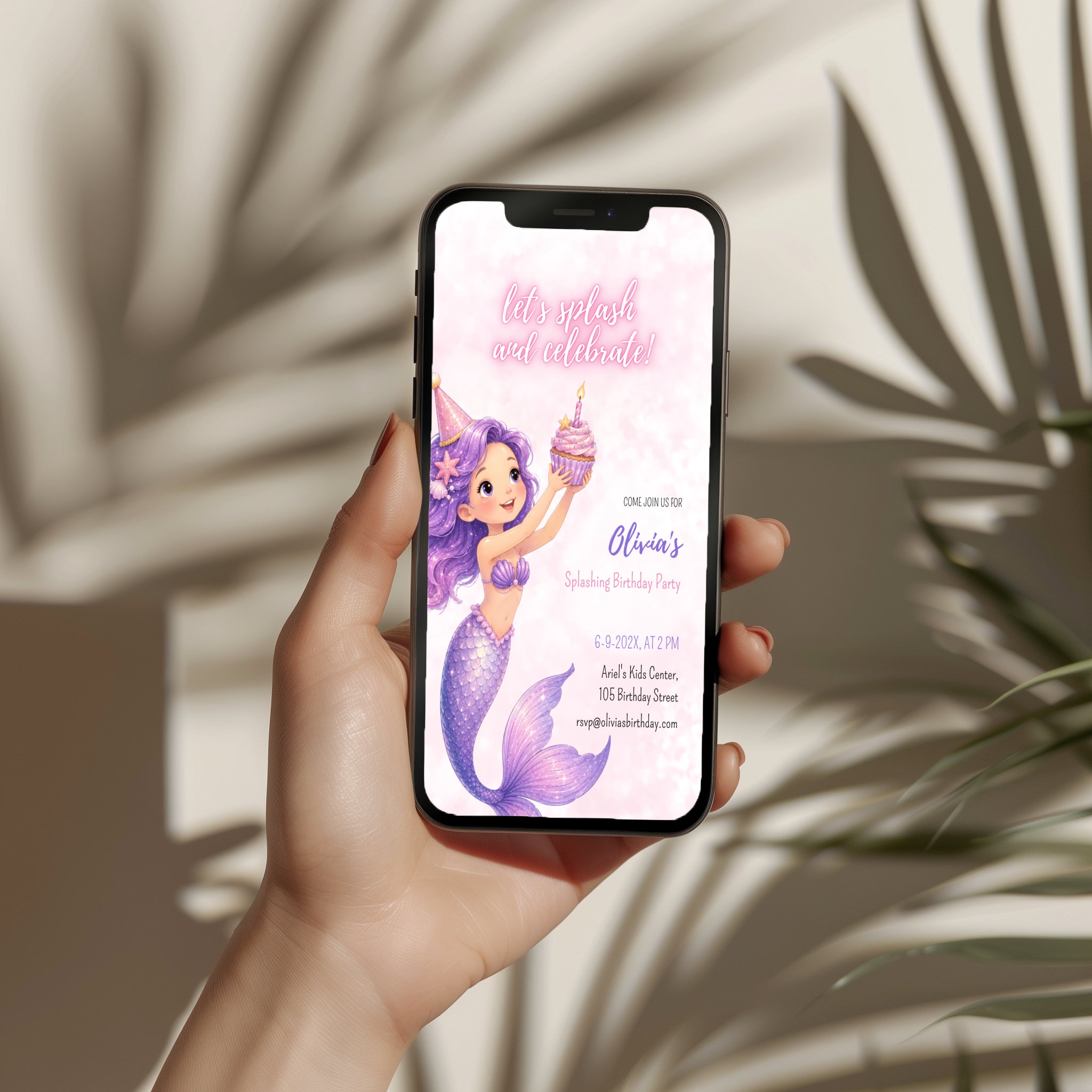 Editable watercolor mermaid birthday invitation with a cute pastel mermaid and magical under the sea theme Canva template