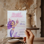 Editable watercolor mermaid birthday invitation with a cute pastel mermaid and magical under the sea theme Canva template