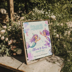 Editable twin mermaid birthday invitation with two watercolor mermaids in a pastel under the sea theme Canva template