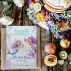 Editable twin mermaid birthday invitation with two watercolor mermaids in a pastel under the sea theme Canva template