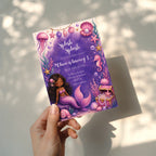 Editable purple under the sea mermaid birthday invitation with watercolor mermaid, seashells, coral and ocean treasures Canva template