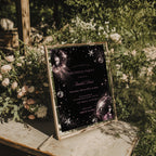 Black and pink disco birthday invitation with shimmering disco balls, sparkling stars and glamorous dark party details.