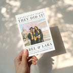 twin graduation party invitation in newspaper style with photo and modern typography