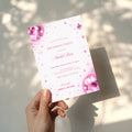 Pink disco birthday invitation with sparkling pink disco balls, glitter details, stars and Pretty in Pink dress code for a glamorous birthday party.