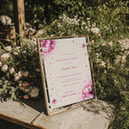 Pink disco birthday invitation with sparkling pink disco balls, glitter details, stars and Pretty in Pink dress code for a glamorous birthday party.