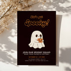 cute ghost halloween party invitation with pumpkin and dark background
