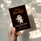 cute mummy halloween party invitation with cartoon character and dark background