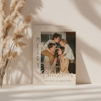 christian christmas photo card with family picture and elegant neutral typography