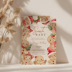 christmas baby shower invitation with cute gingerbread border and festive red accents