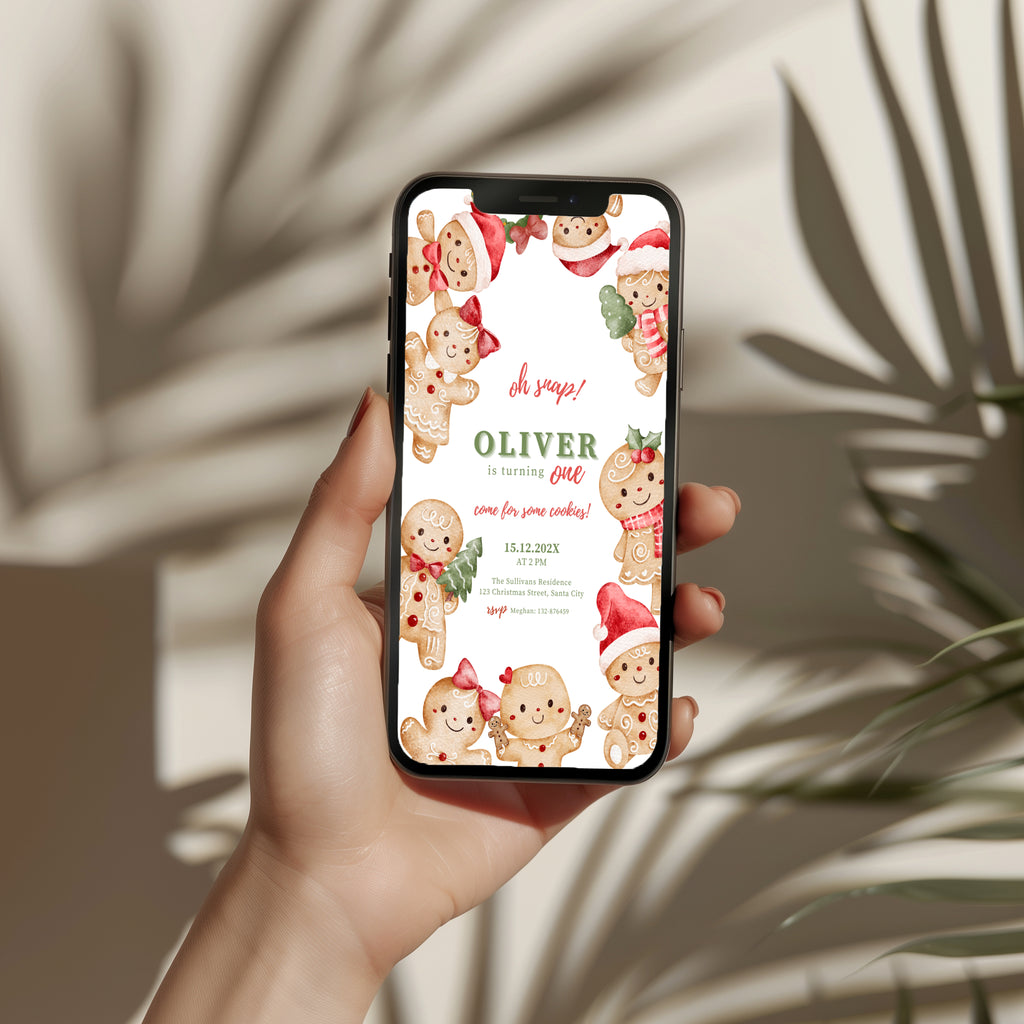 christmas baby shower invitation with cute gingerbread border and festive red accents