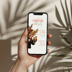 Christmas cocktail party invitation with reindeer illustration, digital phone invitation version for a festive holiday celebration