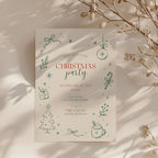 Christmas party invitation with minimal green line art design for a modern holiday celebration