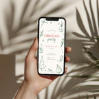 Christmas party invitation with minimal green line art design, digital phone invitation version for a modern holiday celebration