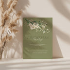 Christmas party invitation with elegant sage green floral design for a festive holiday celebration