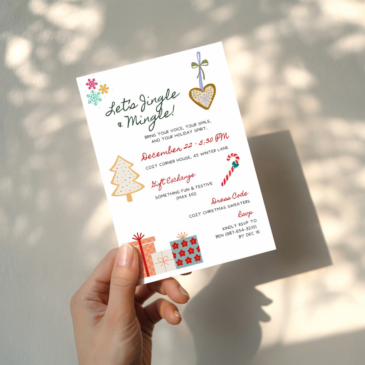 Jingle and Mingle Christmas party invitation with cozy sweater design for a festive holiday celebration