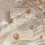 New Years Eve party invitation with gold disco ball design for a glamorous celebration