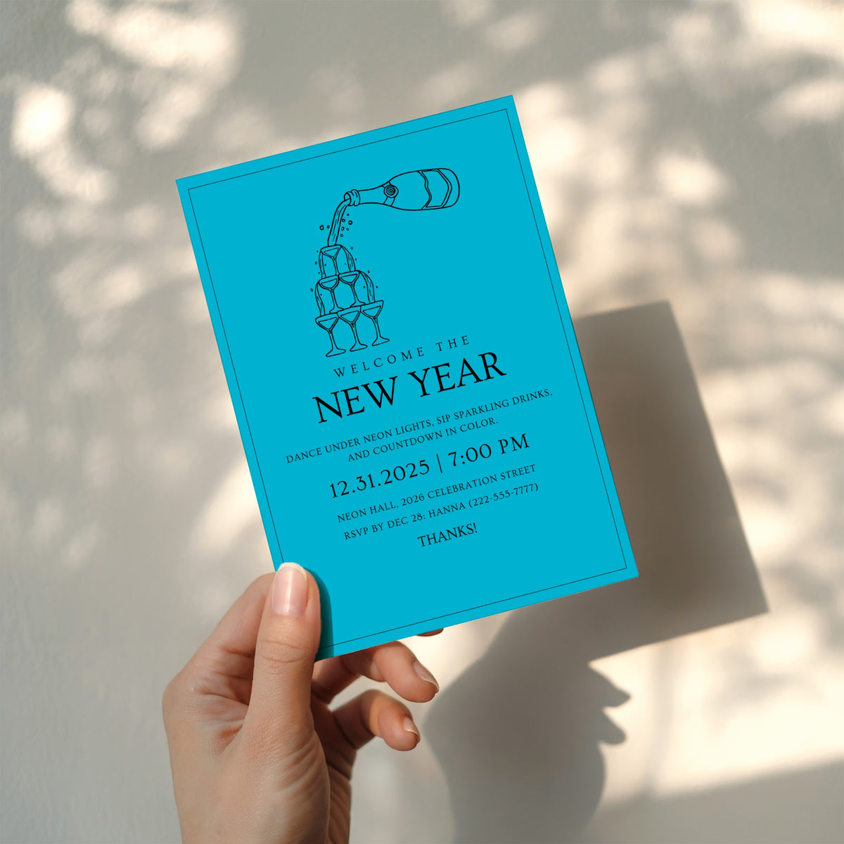 New Years Eve party invitation with vibrant neon design for an electric celebration