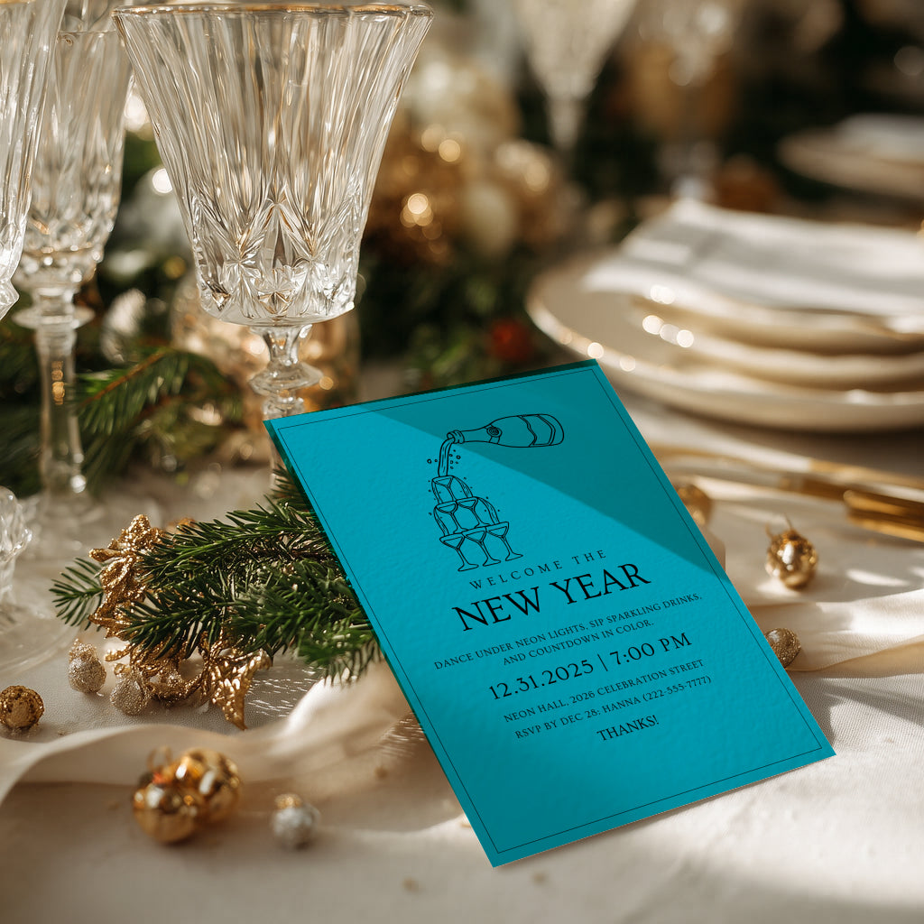 New Years Eve party invitation with vibrant neon design for an electric celebration