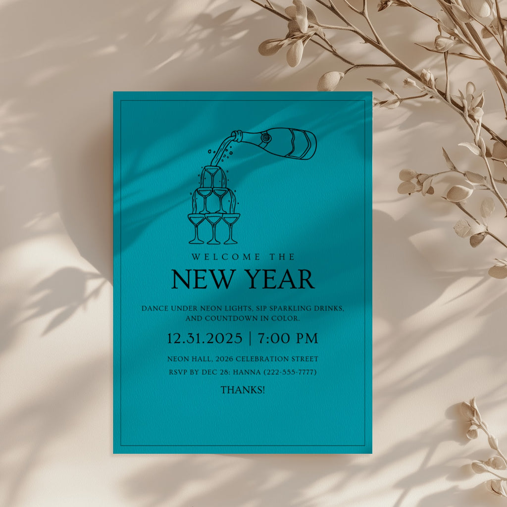 New Years Eve party invitation with vibrant neon design for an electric celebration