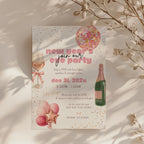 New Years Eve party invitation with pink champagne and disco ball design for a glamorous celebration