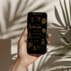 New Years party invitation with elegant black and gold fireworks design, digital phone invitation version for a countdown celebration