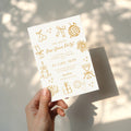 New Years party invitation with elegant gold champagne line art design for a countdown celebration