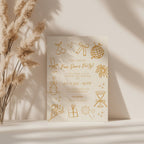 New Years party invitation with elegant gold champagne line art design for a countdown celebration