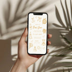 New Years party invitation with elegant gold champagne line art design, digital phone invitation version for a countdown celebration