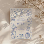 Santa baby shower invitation with playful doodle illustration for a festive celebration