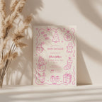 Santa baby shower invitation with playful pink doodle illustration for a festive celebration