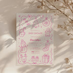 Santa baby shower invitation with playful pink doodle illustration for a festive celebration