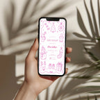 Santa baby shower invitation with playful pink doodle illustration, digital phone invitation version for a festive celebration